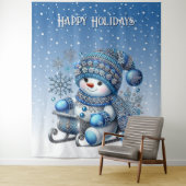 Sliding Snowman Kerstvakantie Achtergrond Wandkleed (In situ)