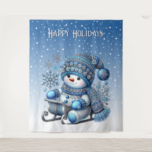 Sliding Snowman Kerstvakantie Achtergrond Wandkleed (Voorkant)