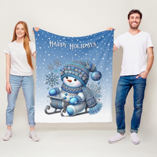 Sliding Snowman Kerstvakantie Fleece Deken (In situ)