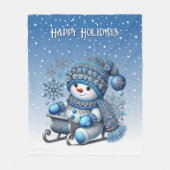 Sliding Snowman Kerstvakantie Fleece Deken (Voorkant)