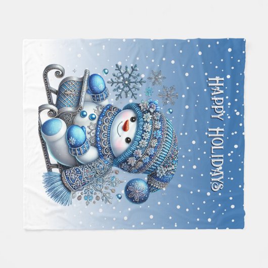 Sliding Snowman Kerstvakantie Fleece Deken (Voorkant (Horizontaal))