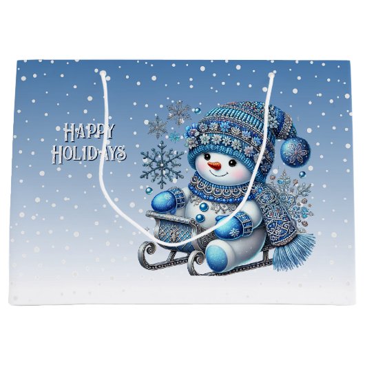 Sliding Snowman Kerstvakantie Gift Bag Groot Cadeauzakje (Voorkant)