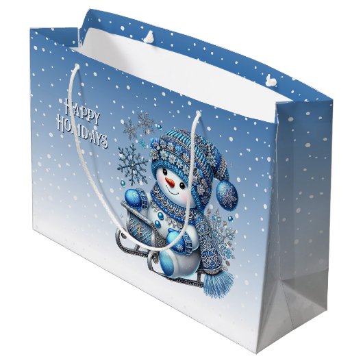 Sliding Snowman Kerstvakantie Gift Bag Groot Cadeauzakje (Achterkant Gekanteld)