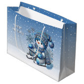Sliding Snowman Kerstvakantie Gift Bag Groot Cadeauzakje (Voorkant Gekanteld)