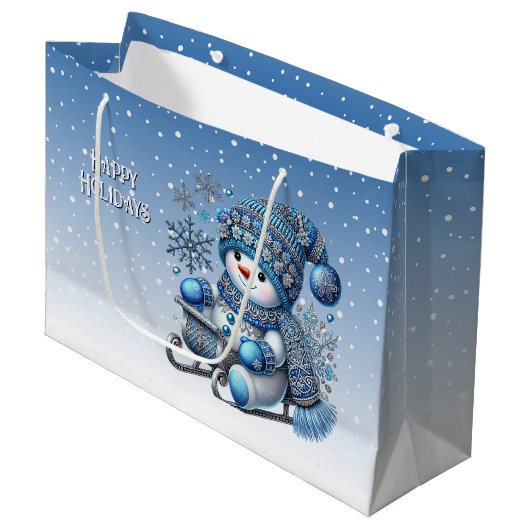Sliding Snowman Kerstvakantie Gift Bag Groot Cadeauzakje (Voorkant Gekanteld)