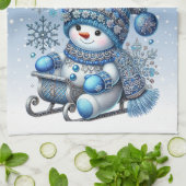 Sliding Snowman Kerstvakantie Keuken Handdoek (Gevouwen)