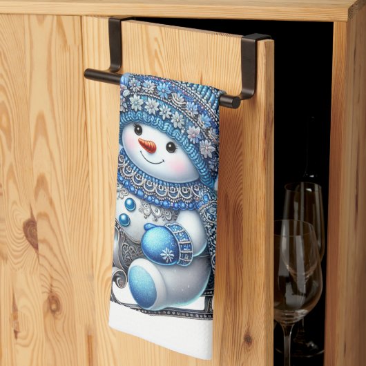 Sliding Snowman Kerstvakantie Keuken Handdoek (Derde Gevouwen)