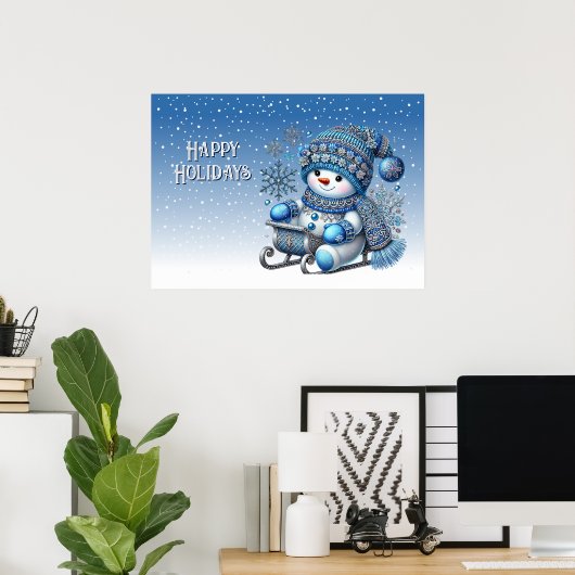 Sliding Snowman Kerstvakantie Poster (Thuiskantoor)