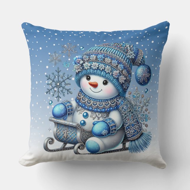 Sliding Snowman Kerstvakantie Sierkussen (Voorkant)