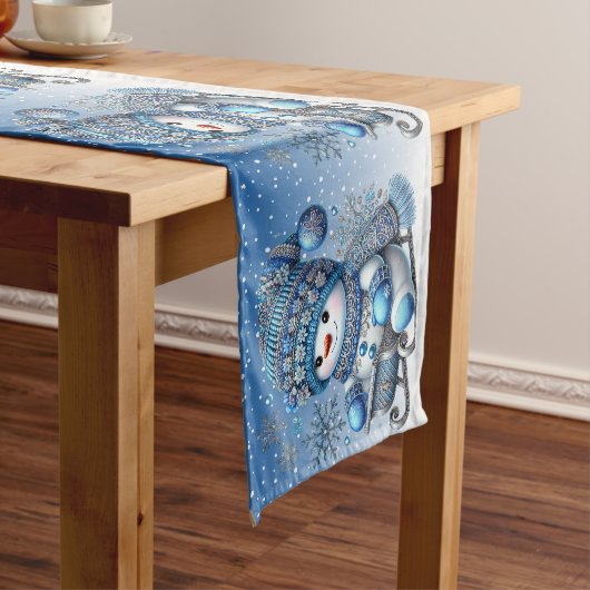 Sliding Snowman Kerstvakantie Tafel Runner Medium Tafelloper (Voorbeeld)