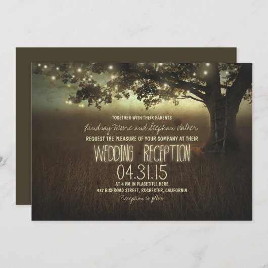 Sliert met lampjes rustieke bruiloftsreceptie kaart (Voorkant / Achterkant)