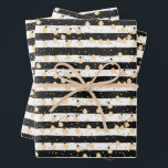 Sliert van Lichtjes op Zwarte Witte Strepen Inpakpapier Vel<br><div class="desc">Een sliert van gouden lichtjes op een patroon van zwarte en witte lijnen en gouden stippen, deze vellen inpakpapier zijn leuk voor je verjaardag, trouwdag, jubileum, bruidsfeest cadeau geven of elke gelegenheid. MEER ontwerpen in onze winkel.</div>