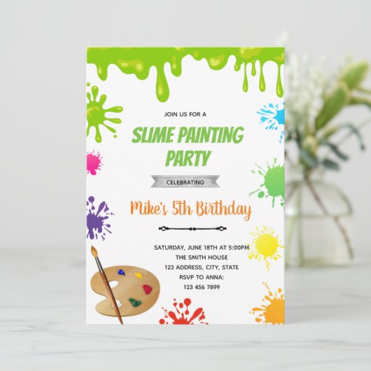 Slijm en kunst schilderij uitnodiging (Staand voorkant)