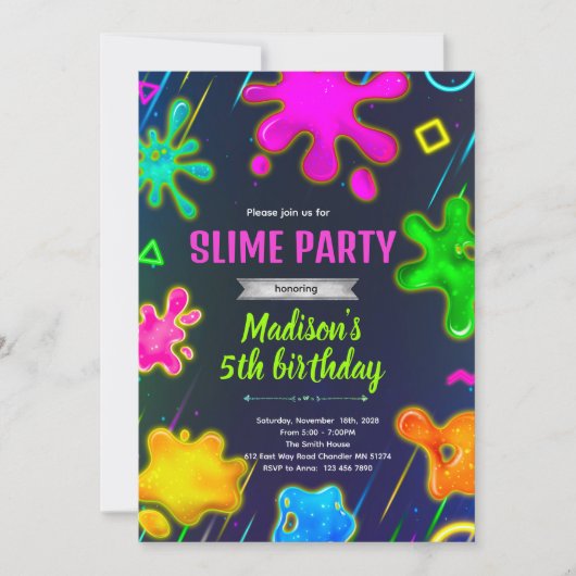 Slijm verjaardagsfeest uitnodiging (Voorkant)