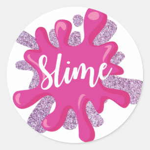Slijm verjaardagssticker in roze en paars ronde sticker