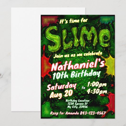 Slijm verjaardagsuitnodiging kinder slijmfeest kaart (Voorkant / Achterkant)