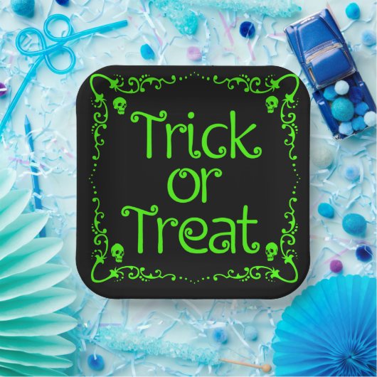 Slijmgroene Trick or treat Papieren Bordje (Feest)
