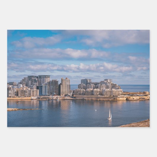 Slijmhaven en wolkenkrabbers op Malta Inpakpapier Vel (Voorkant)