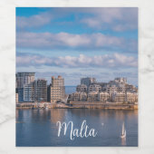 Slijmhaven en wolkenkrabbers op Malta Wijn Etiket (Enkel label)
