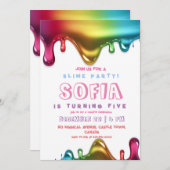 Slijmpartij Uitnodiging Kleurrijke Slijm Verjaarda (Voorkant / Achterkant)