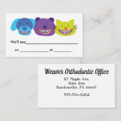 Slijpdieren in de braces-orthodontist afsprakenkaartje (Voorkant / Achterkant)