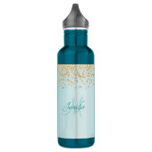 Slijpend seafoamblauw met goudglitter Sparkle Waterfles (Links)