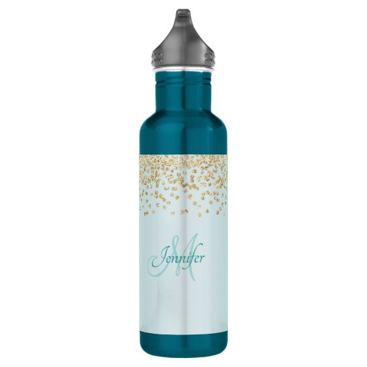 Slijpend seafoamblauw met goudglitter Sparkle Waterfles (Rechts)