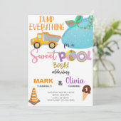 Slijpenseelmeisje en dumpvrachtwagenverjaardagsuit kaart (Staand voorkant)