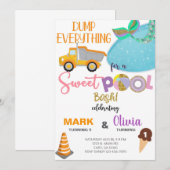 Slijpenseelmeisje en dumpvrachtwagenverjaardagsuit kaart (Voorkant / Achterkant)