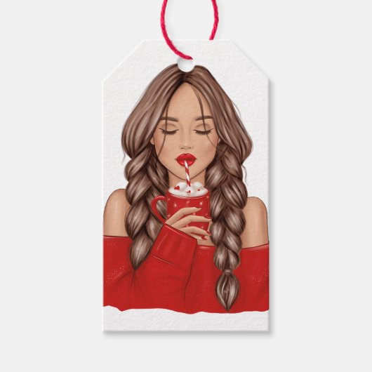 Slijpmiddel van warme chocolade in de winter in he cadeaulabel (Voorkant)