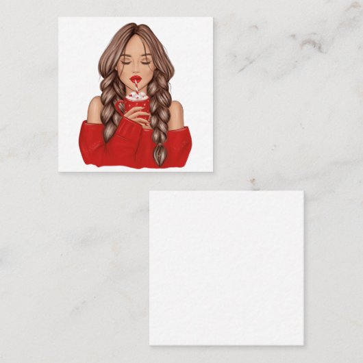 Slijpmiddel van warme chocolade in de winter in he vierkante visitekaartje (Voorkant / Achterkant)