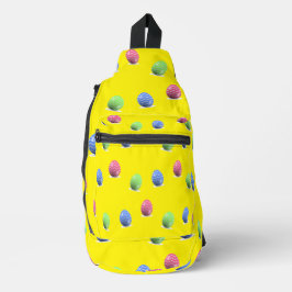 Slijppaaseieren op geel sling bag
