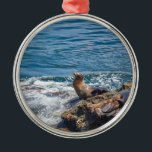 Slijtsteen bij La Jolla Beach in San Diego Metalen Ornament<br><div class="desc">Zeehonden en zeeen leeuwen rusten op Seal Rock in de Stille Oceaan bij La Jolla,  San Diego California op een mooie zonnige zomerdag</div>