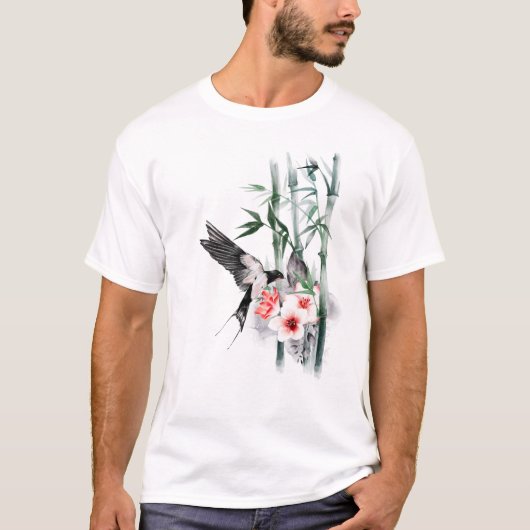 Slik door met Bamboe en bloemen Klassiek T-shirt (Voorkant)