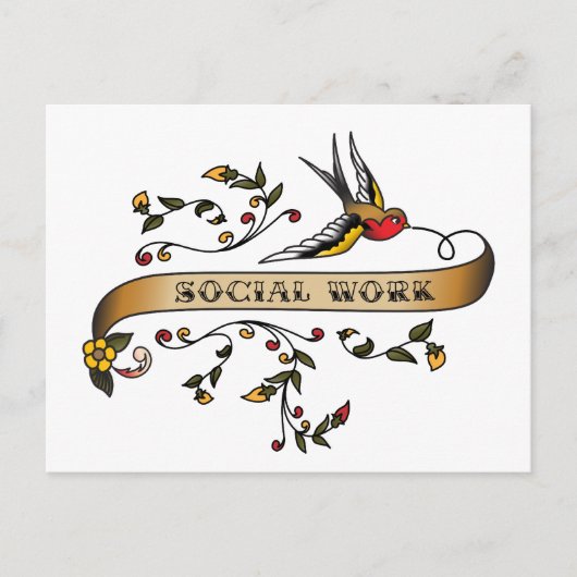 Slik en blader met sociaal werk briefkaart (Voorkant)