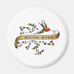 Slik en blader met sociaal werk magneet