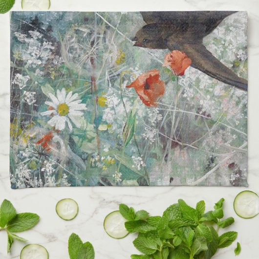 Slik en bloemveld Bruno Liljefors Theedoek (Gevouwen)