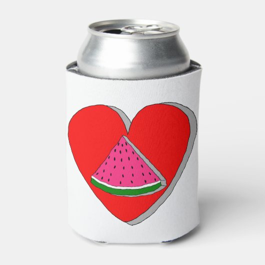 Slik van watermeloenen en rode harttekening blikjeskoeler (Blikje Voorkant)