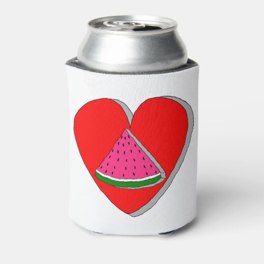 Slik van watermeloenen en rode harttekening blikjeskoeler (Blikje Achterkant)