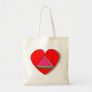 Slik van watermeloenen en rode harttekening tote bag