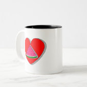 Slik van watermeloenen en rode harttekening tweekleurige koffiemok (Voorkant links)