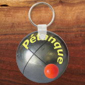 Slikvormig ontwerp van een stalen petanekkogel sleutelhanger (Voorkant)