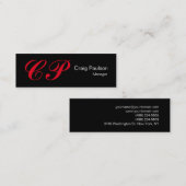 Slim Black Red Script Monogram Visitekaartje (Voorkant / Achterkant)