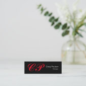 Slim Black Red Script Monogram Visitekaartje (Staand voorkant)