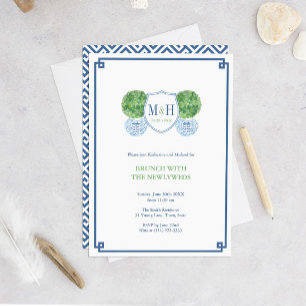 Slim Blauw & Groen Monogram Brunch Met Jonggehuwde Kaart