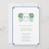Slim Blauw & Groen Monogram Brunch Met Jonggehuwde Kaart (Voorkant)