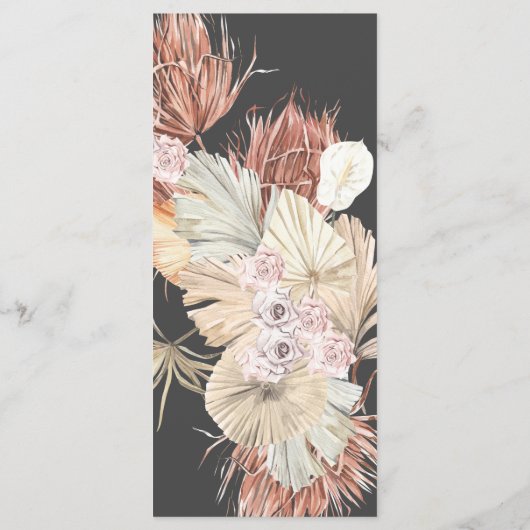 Slim Charcoal Cream Pampas Grass Floral Wedding Menu (Achterkant)