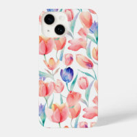 Slim Fit Waterverf Tulpen Patroon iPhone 14 Hoesje