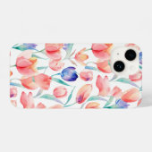 Slim Fit Waterverf Tulpen Patroon iPhone 14 Hoesje iPhone Hoesje (Achterkant horizontaal)