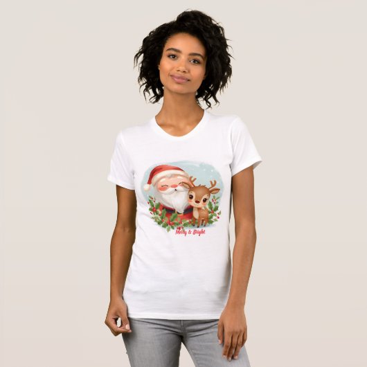 Slim-fit women’s Christmas festival white T-shirt (Voorkant volledig)